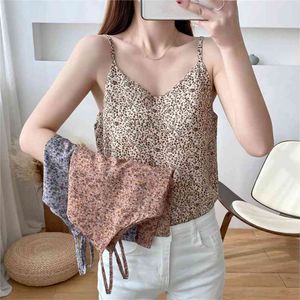 Casual V-Neck Sexy Print Floral Woman Camis Tank Tops Chiffon Sleeveless ole Top Y2K Halter Loose 210507