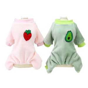 4 Color Dog Apparel Soft Polar Fleece Dogs Pajamas Adorable Puppy Clothes Jumpsuit Pjs Lightweight Cat Coat Pet Clothing Lovely fruit design Strawberry avocado A78