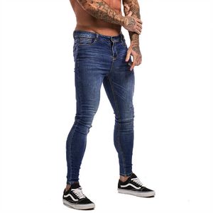 Gingtto Blue Dżinsy Slim Fit Super Chude Dżinsy dla mężczyzn Street Wear Hio Hop Kostki Tight Tight Bight do Body Duży Rozmiar ZM05 S913