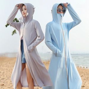 Breite Krempeln Hüte Frauen sonnensichere Kleidung mit Kapuze Anti-UV-Sonne Hut Sommer Sonnenschutzmützen Langer Tops Strand Outdoor Hemd Cover EloB22