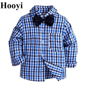 Nowe chłopcy kratowe koszule wiosna bluzka maluch bowtie z długim rękawem Bluzki 210413
