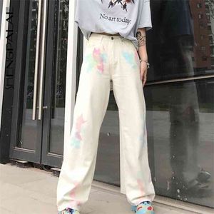 Autumn Casual Jeans Woman Long Trousers Cowboy Female Loose Streetwear High Waist Tie Dye Pants ZA5324 210427