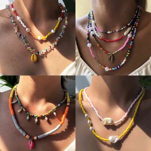 Czeski Multi Layered Beaded Strand Kobiety Layering Beach Shell Pearl Oświadczenie Naszyjnik Biżuteria Prezent