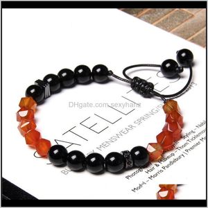 Bracelets Jewelrynatural Faceted Red Agates Beads Braided Bracelet Round Tiger Eye & Onyx Stone Charm Jewelry For Women Men Gifts Beaded, Str