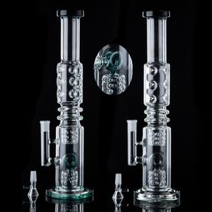 Straight Tube Big Glass Bong Thick Hookahs Donut Perc N Holes Percolator Water Pipes 14mm Female Joint Oil Dab Rigs With Bowl WP2191
