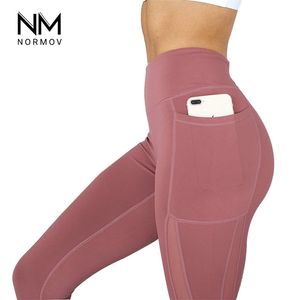 NORMOV Kadınlar Fitness Tayt Yüksek Bel Cep Örgü Rahat ve Nefes Legging Egzersiz Feminina Jeggings 211204