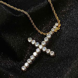 Cysed Zircon Cross Coundant с 3 мМ веревка цепи ожерелье набор мужских хип-хоп ювелирные изделия золото серебро CZ кулон ожерелье