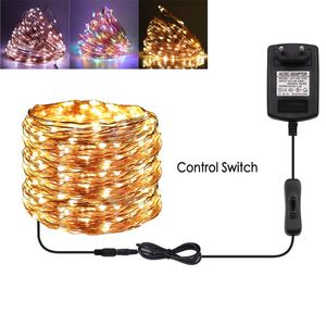 Cordas DC12V LED String Fairy Luzes Fadas 10m 20m 30m Fio De Cobre Fiele Garland White Wholy / Branco / RGB com adaptador de energia