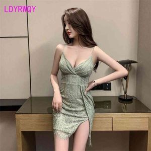 Nightclub women's fashion temperament low-cut waist tight suspenders lace sexy dress Office Lady Sheath 210416