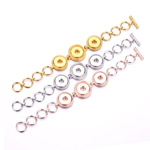 Argento oro rosa colore tre 18 mm bottone a pressione braccialetto charms braccialetto per le donne fornitore all'ingrosso