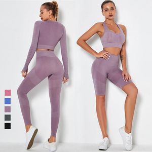 Running Sets 2 4PCS Seamless Women Yoga Set Workout Sportswear Gym Clothes Fitness Long Sleeve Crop Top High Waist Leggings Sports Suit 2021