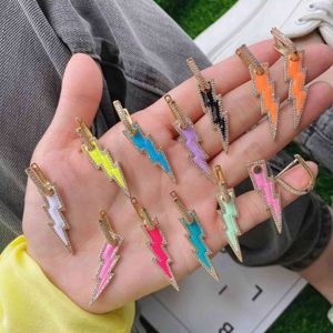 5 Pairs, Trendy summer fashion jewelry Gold color CZ Pave Neon rainbow colors lighting charm earring