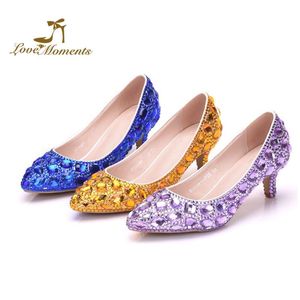 Wholesale low heels for prom for sale - Group buy Handicraft Rhinestone Wedding Bridal Shoes Royal Blue Gold Crystal Graduation Party Prom cm Low Heel Evening Dress