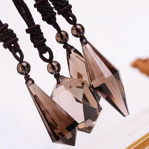 Natural Brown Crystal Prism Hexagram Pendant Necklaces Manual Rope Lovers Necklace Fashion Jewelry For Gift Dropship