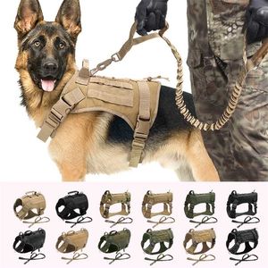 Tactical Dog Uprząż No Pull Regulowany Wojskowy Pet Training Kamizelka Molle Kamizelka z uchwytem do średnich Dużego Psy Outdoor Hike 211022