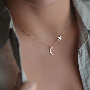 New Fashion Simple Star & Moon Pendant Necklace For Women New Bijoux Maxi Statement Necklaces Collier Fashion Jewelry