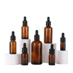 Braunglas-Tropfflaschen für ätherische Öle, 5 ml, 10 ml, 15 ml, 20 ml, 30 ml, 50 ml, 100 ml, mit schwarzem Originalitätsverschluss