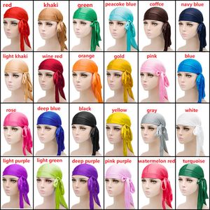 Unisex Long Silk Satin Breathable Turban Hat Wigs Durag Biker Headwrap Chemo Cap Pirate Hat Men Hair Accessories wholesale price