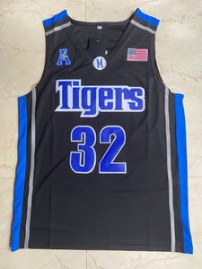 2022 NCAA 100% costurou Memphis Tigers #32 James Wiseman College Basketball Black Bordeded Jersey S-3xl