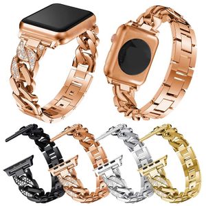 Alça de bracelete de metal de diamante para a faixa de relógio da Apple 45mm 41mm 44mm 42mm 40mm 38mm jóias relógio de jóias Iwatch série 6 5 4 SE Pulseiras Acessórios espertos