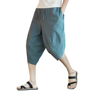 HaleyChan Chinese Style Men's Shorts Summer Loose Casual Imitation Cotton and Linen Cropped Pants Summer Beach Pants Harem Pants X0615