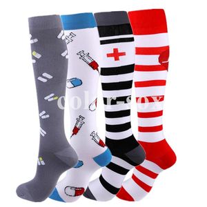 Sports Socks Compressão para homens Mulheres 20-30 mmhg de pressão esticada enfermagem unissex externo de ciclismo de joelheira altas meias