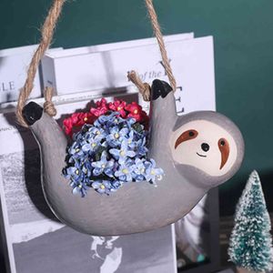 Ceramic Sloth Hanging Succulent Planter Cute Animal Small Plant Pot for Cactus, Air Plants, Flowers, Herbs Garden Decoration Y0314