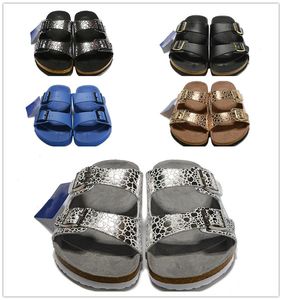 남성 더블 버튼 플랫 샌들 여성 여름 해변 레저 신발 편안한 고품질의 정품 가죽 슬리퍼 원래 shoebox