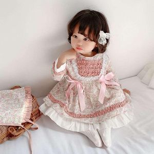 Vestidos de menina espanhol crianças roupas meninas lolita vestir-se turco bebê princeses princesas festa crianças rosa rendas florais