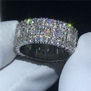 Choucong Marca mulheres anéis de casamento jóias de luxo saprkling 925 prata esterlina princesa corte branco topázio cz diamond gemstones festa anel de noivado para o presente do amor