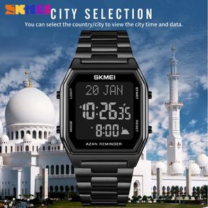 Muzułmański Qibla Cyfrowy Zegarek Miesięczny religijny Zegarek Samiec Zegar LED Chronograph Elektroniczny Wristwatches Reloj Hombre