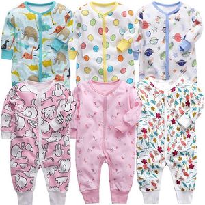 Unisex Born Romper 1/2 / 3 PCS Bebé Jumpsuit Primavera Mola Longa Mangas Meninos Roupas Terno Corpo Cartoon 0-24m Infantil Outfits 211101