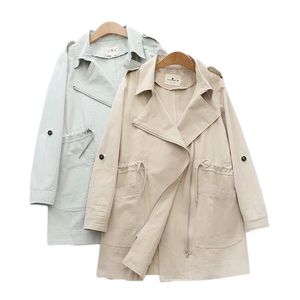 Vintage Woman Camel Loose Pleated Long Trench Sping Autumn Casual Office Ladies Turn-down Collar Outerwear Female Chic Coat 210515