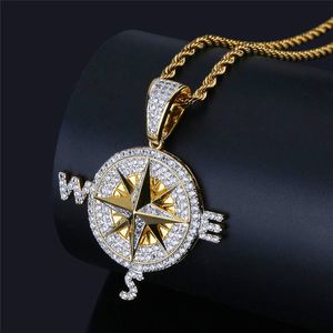 Collana con pendente a bussola nautica per gioielli Hiphop da uomo Collane Hip Hop da donna in oro placcato argento