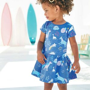 FROCKS FÖR GIRLS 2021 Sommar Baby Tjej Barnkläder Toddler Bomull Animal Print Vestiors Casual Dress For Kids 2-7 år Q0716