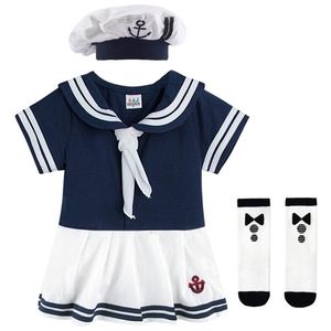 Baby Girls Sailor Costume Spädbarn Halloween Navy Playsuit Fancy Dress Toddler Mariner Nautical Cosplay Outfit Anchor Uniform 211023