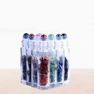 10 ml Förpackning Flaskor Naturligt Semiprecious Stones Essential Olja Ädelsten Roller Boll Flaska Klar glas Healing Crystal Chips T2I52493