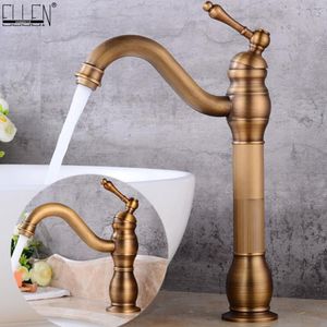 Antique Bronze Tall Sink Faucet Bathroom Water Basin Faucets Hot and Cold Deck Mounted Mixer Tap Crane ELF1303A