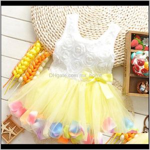 Girls Baby Clothing Baby Kids Maternity Drop Delivery 2021 Pretty With Floral Hem Sleeveless Princess Dress Flowers Vest Dresses Leaves Print