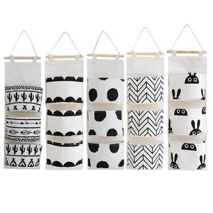 Wholesale white wall storage resale online - Storage Boxes Bins Pockets Black White Series Hanging Bag Wall Cotton Linen Cloth Nordic Simple Style Household Bags