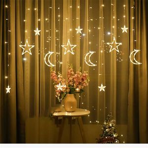 EU Plug Moon Star LED Fada Cordão Faranda Eid Mubarak Ramadan Decoração Decoração Natal Feriado Iluminação Casamento Partido 211109