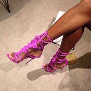 Summer high-heeled sandals with knots, Gladiator shoes with lace, with woven belts, pink, brown and green 7218