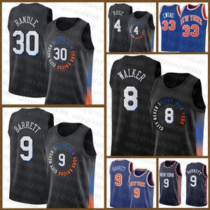 New Best York Basketball Jersey Knick 8 33 RJ Barrett Julius Randle Derrick Rose 2021 2022 New 9 30 4 Kemba Walker Patrick Ewing Multi