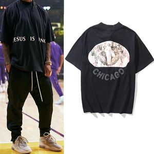 Kanye West Jesus är kung olja målade casuak t tröjor Män och kvinnor Streetwear Oversize Loose T shirt Turtleneck Kortärmad Tees