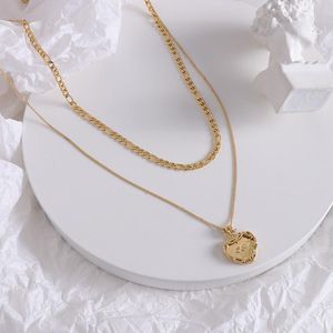 Anhänger Halsketten Persönlichkeit Doppelschicht Herz Für Weibliche 18 Karat Gold Schlüsselbein Kette Halskette Mode Büro Schmuck Halsband 2021