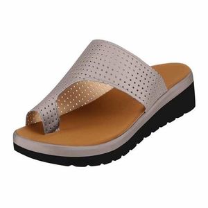 Zapatos de cuero para mujer, plataforma cómoda, suela plana, informal, suave, para corrección de pies, sandalias ortopédicas con Corrector de juanetes