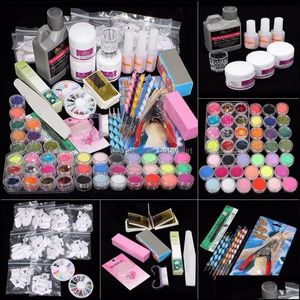 Nail Art Kits Salão Saúde Beleza Profissional Dicas Acrílicas Pó Escova Líquida Glitter Clipper Primer File Set Ferramentas Decoração DIR