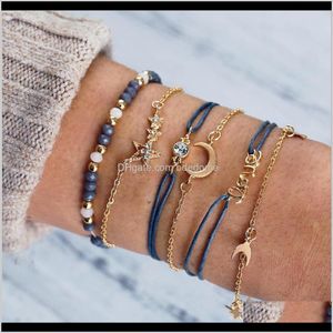 Jewelry Drop Delivery 2021 Bracelets Set Bead Strands Rope Metal Chain Moon Star Charm With Imitation Diamond Love Letter Aessory Gold Plated