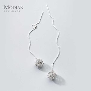 Minimalism Unik design Långkedjig boll Örhängen för kvinnor 925 Sterling Silver Dangle Earings Korean Drop Ear Smycken 210707