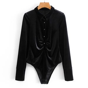 Mujeres otoño terciopelo vintage mono mono manga larga plisado negro femenino casual mamelucos monos para mujeres 210513